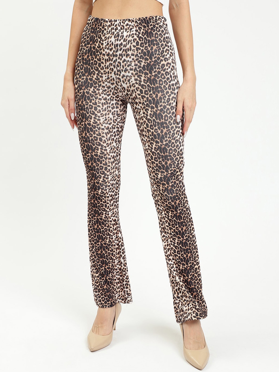 

BAESD Women Animal Printed Slim Fit Wrinkle Free Bootcut Trousers, Beige