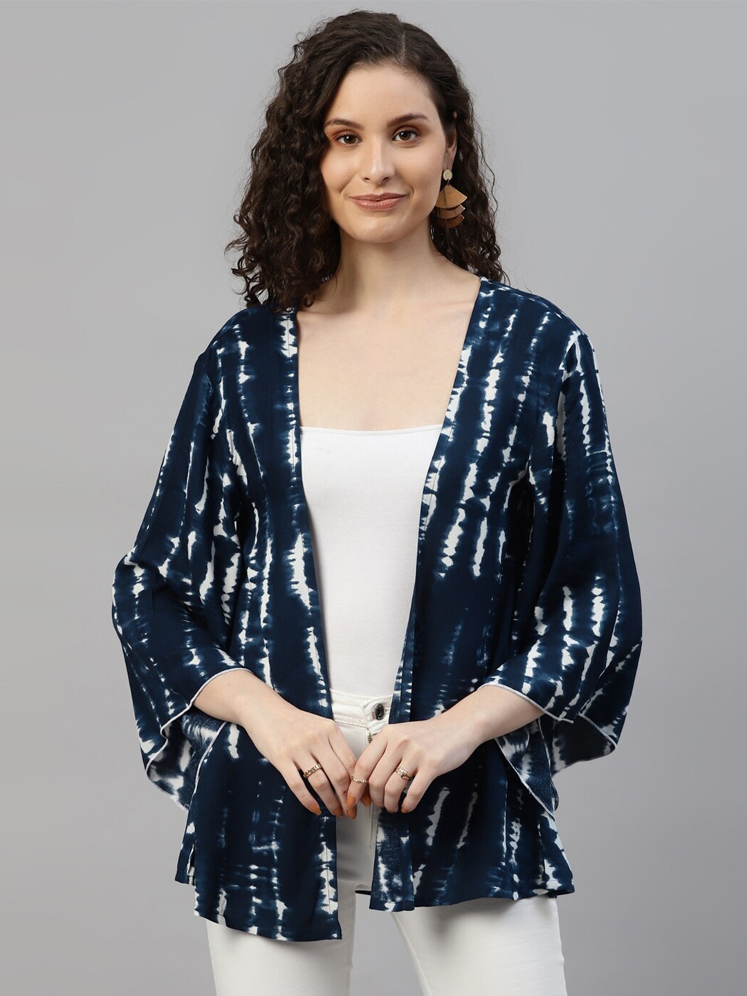 

DEEBACO Tie & Dyed Open Front Shrug, Navy blue