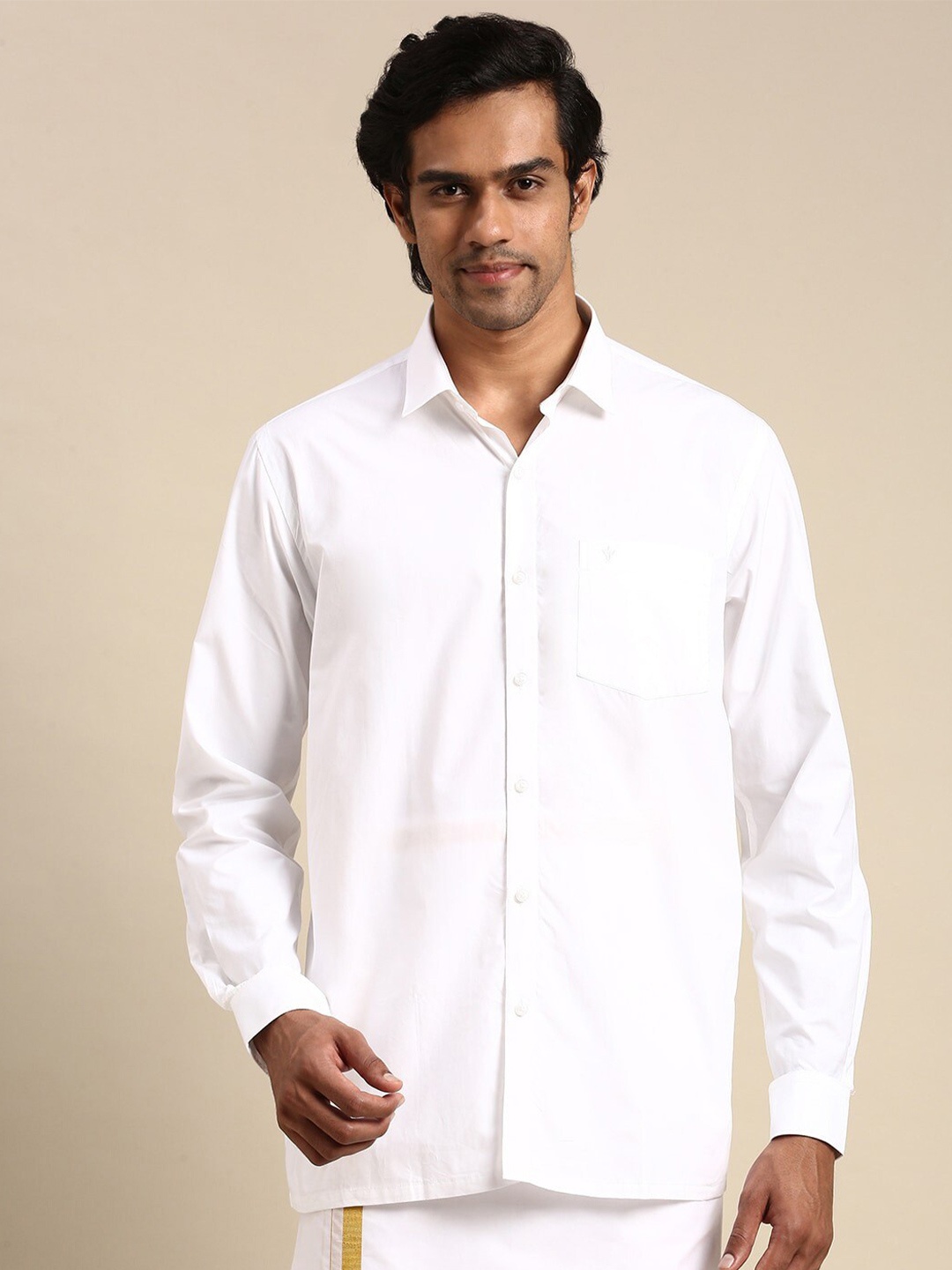 

Ramraj Spread Collar Pure Cotton Casual Shirt, White