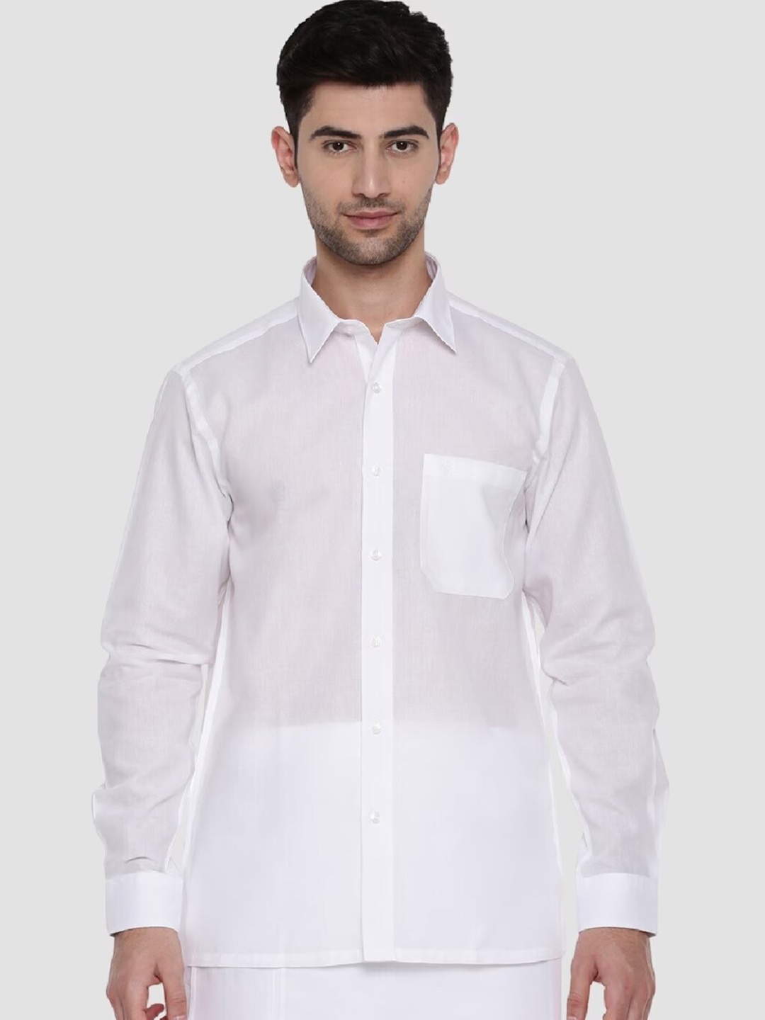 

Ramraj Spread Collar Pure Cotton Casual Shirt, White