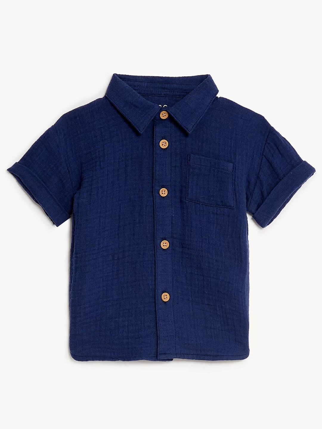 

Marks & Spencer Boys Spread Collar Roll-Up Sleeves Pure Cotton Casual Shirt, Blue