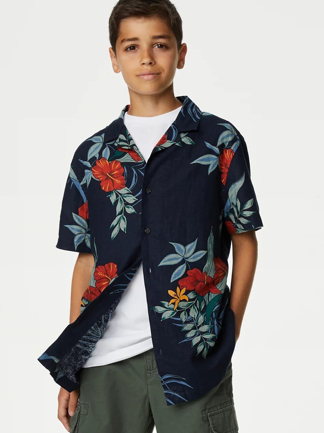 

Marks & Spencer Boys Floral Printed Casual Shirt, Navy blue