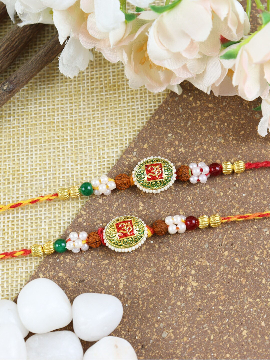 

Asthetika Men Set Of 2 OM Meenakari Classic Traditional Rakhi, Red