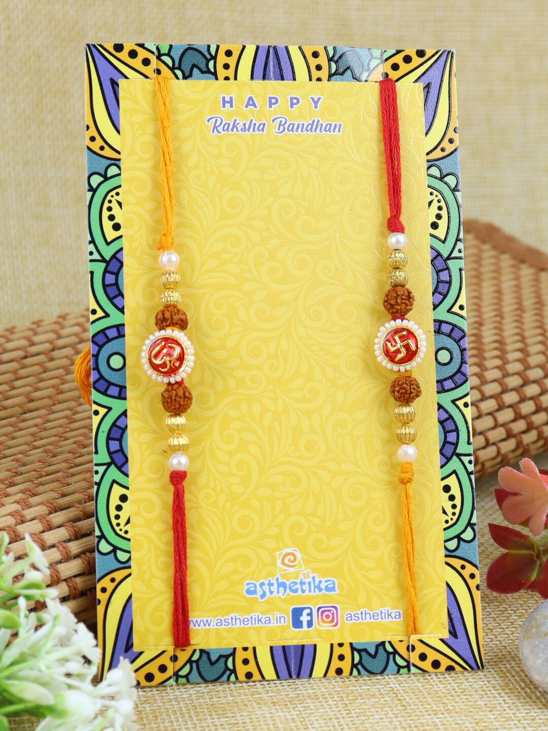 

Asthetika Men Set of 2 OM Charm Beaded Rakhi, Red