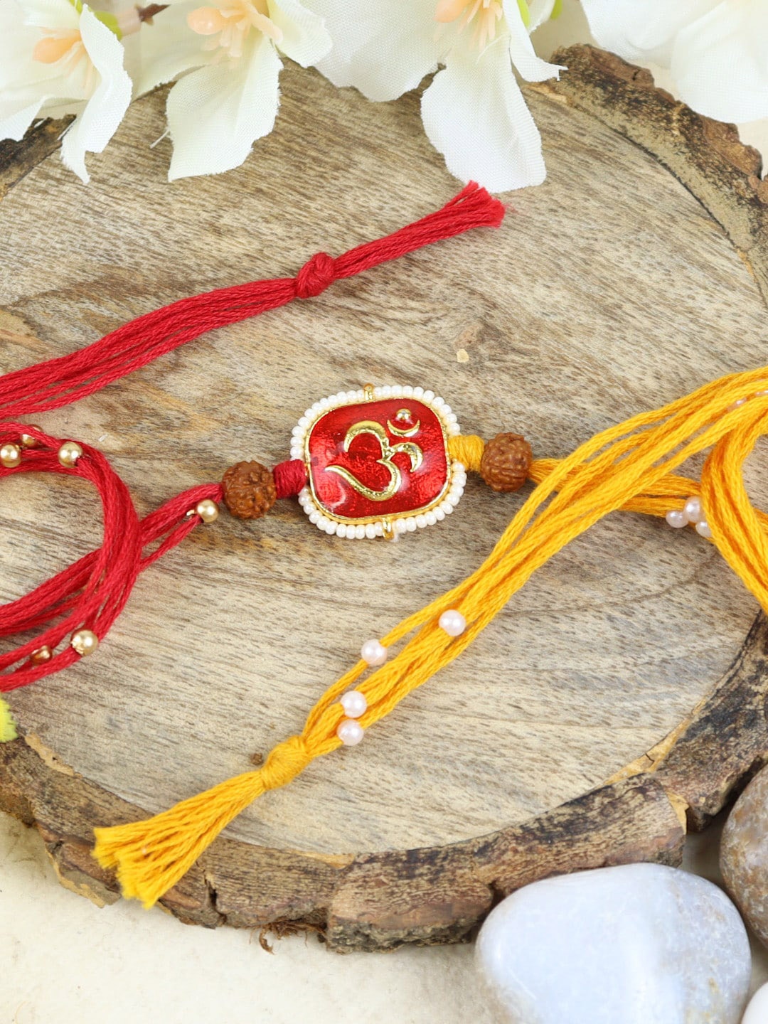 

Asthetika Men OM & Rudraksh Charm Rakhi, Red