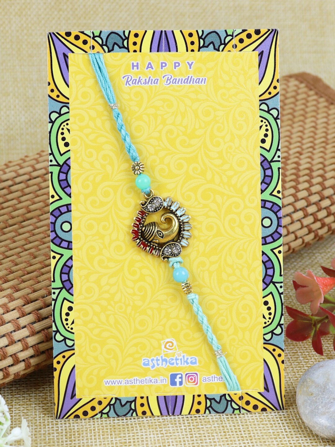 

Asthetika Men Stone-Studded & Ganesha Charm Rakhi, Silver