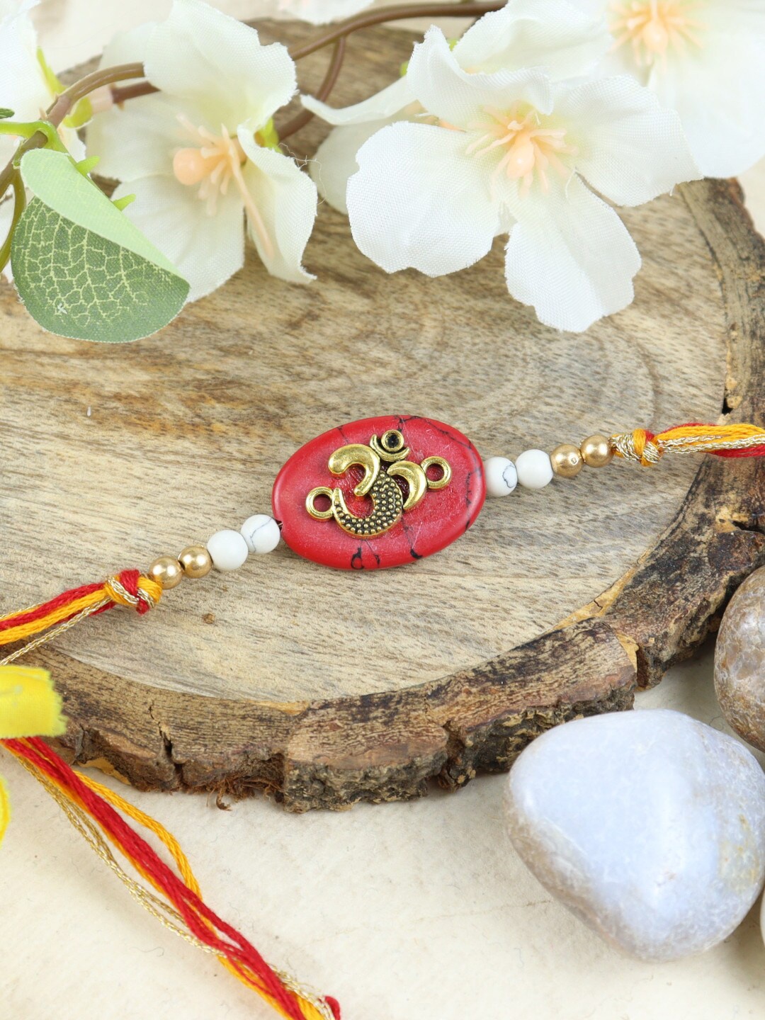 

Asthetika Men Om-Motif & Beaded Thread Rakhi, Red