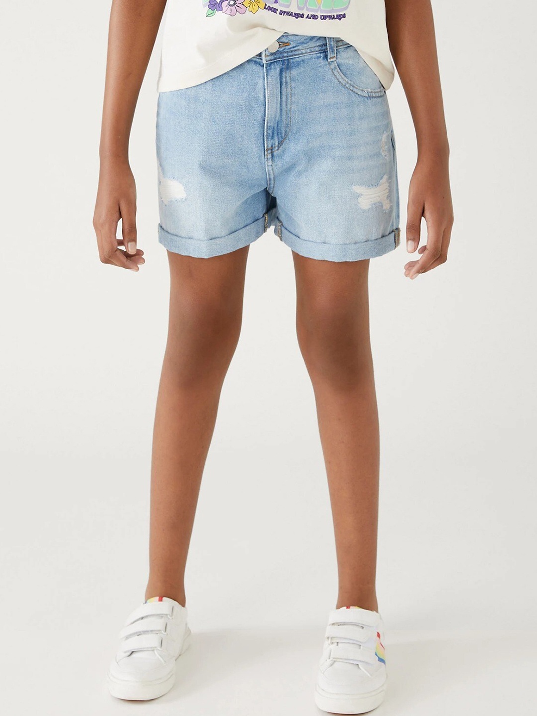 

Marks & Spencer Girls High-Rise Denim Shorts, Blue