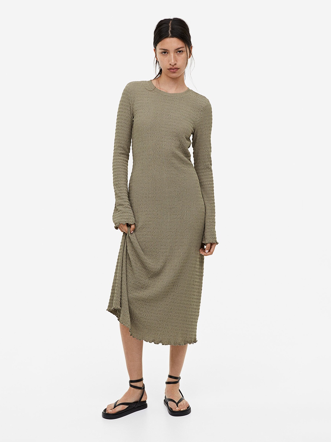 

H&M Textured Jersey Dress, Green