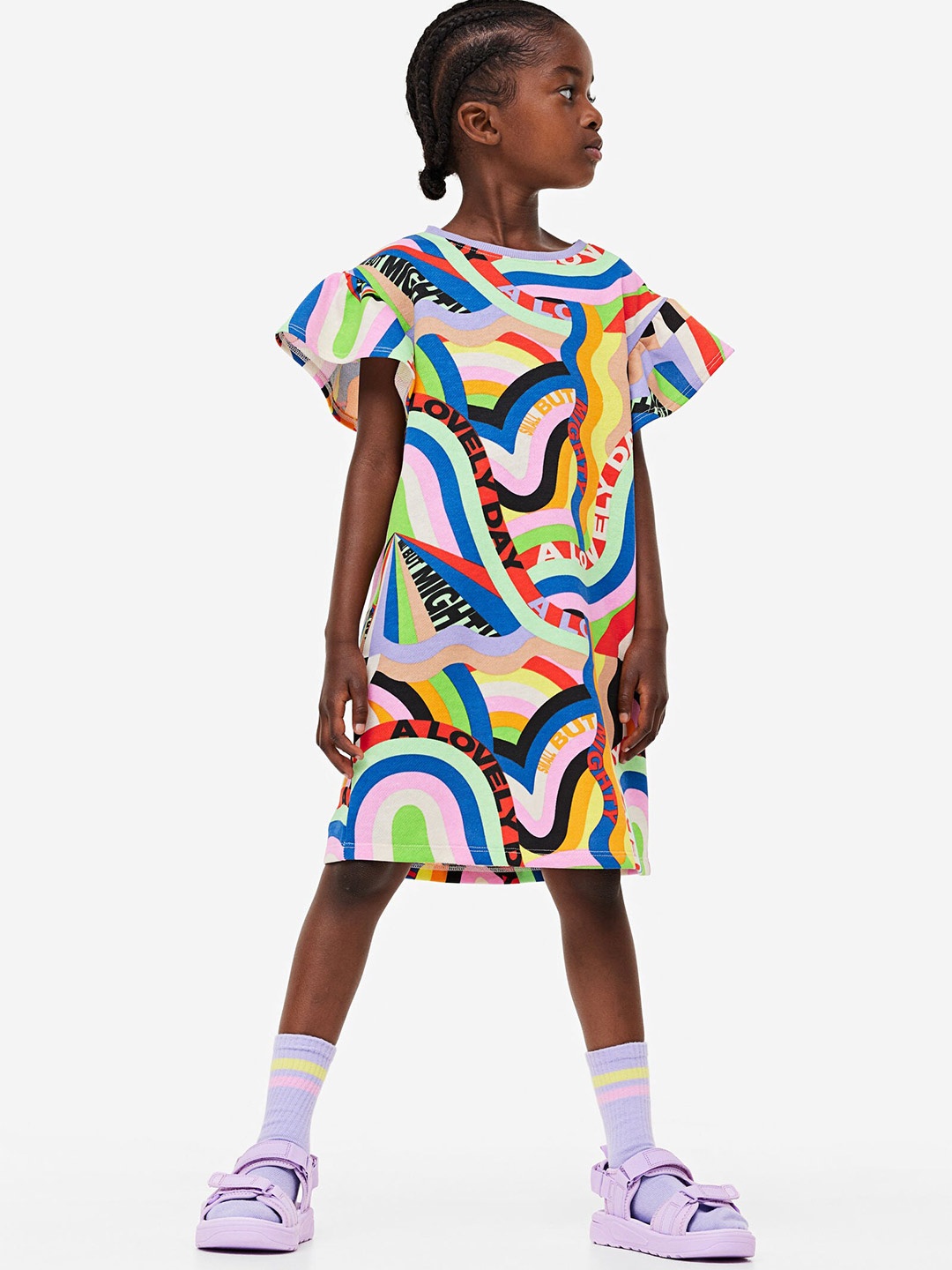 

H&M Girls Patterned Sweatshirt Dress, White