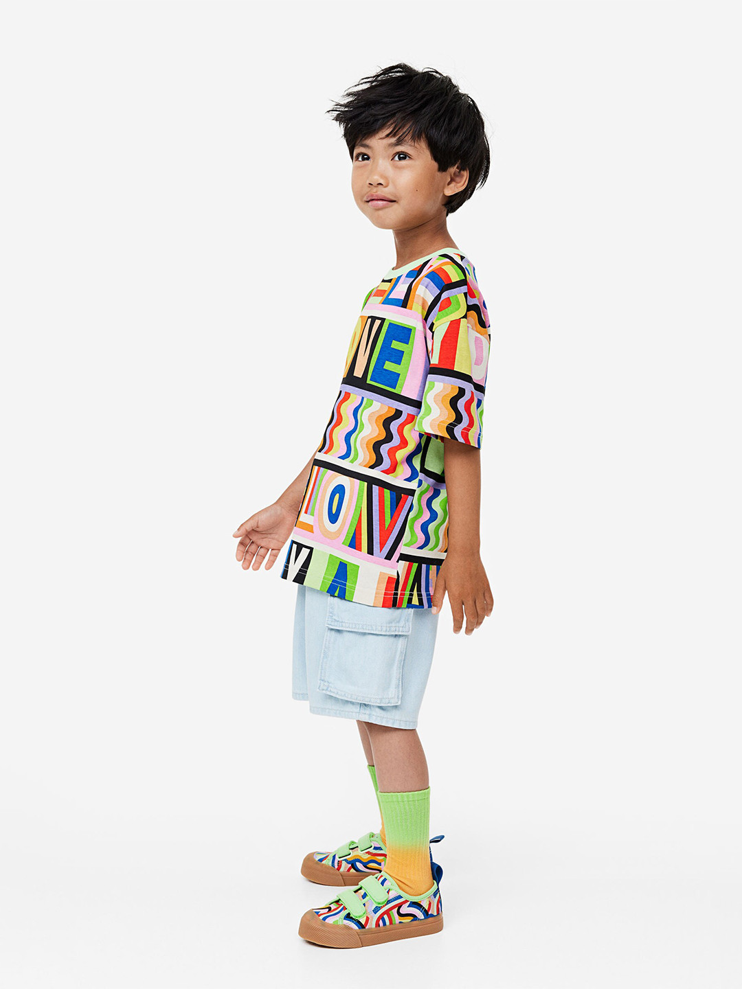 

H&M Boys Oversized Patterned Pure Cotton T-Shirt, Green