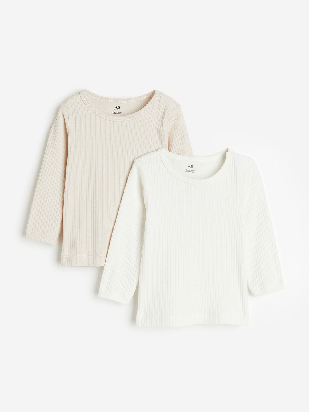 

H&M Boys 2-Pack Ribbed Jersey Tops, Beige