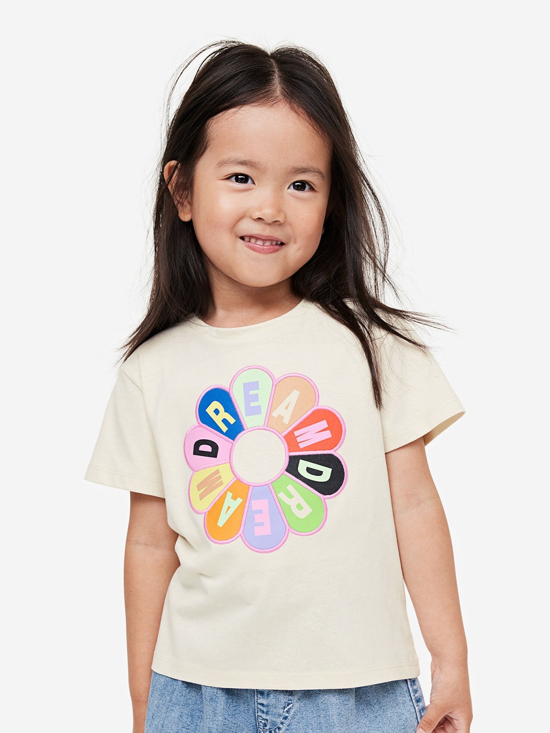 

H&M Girls Printed Pure Cotton T-Shirt, Beige