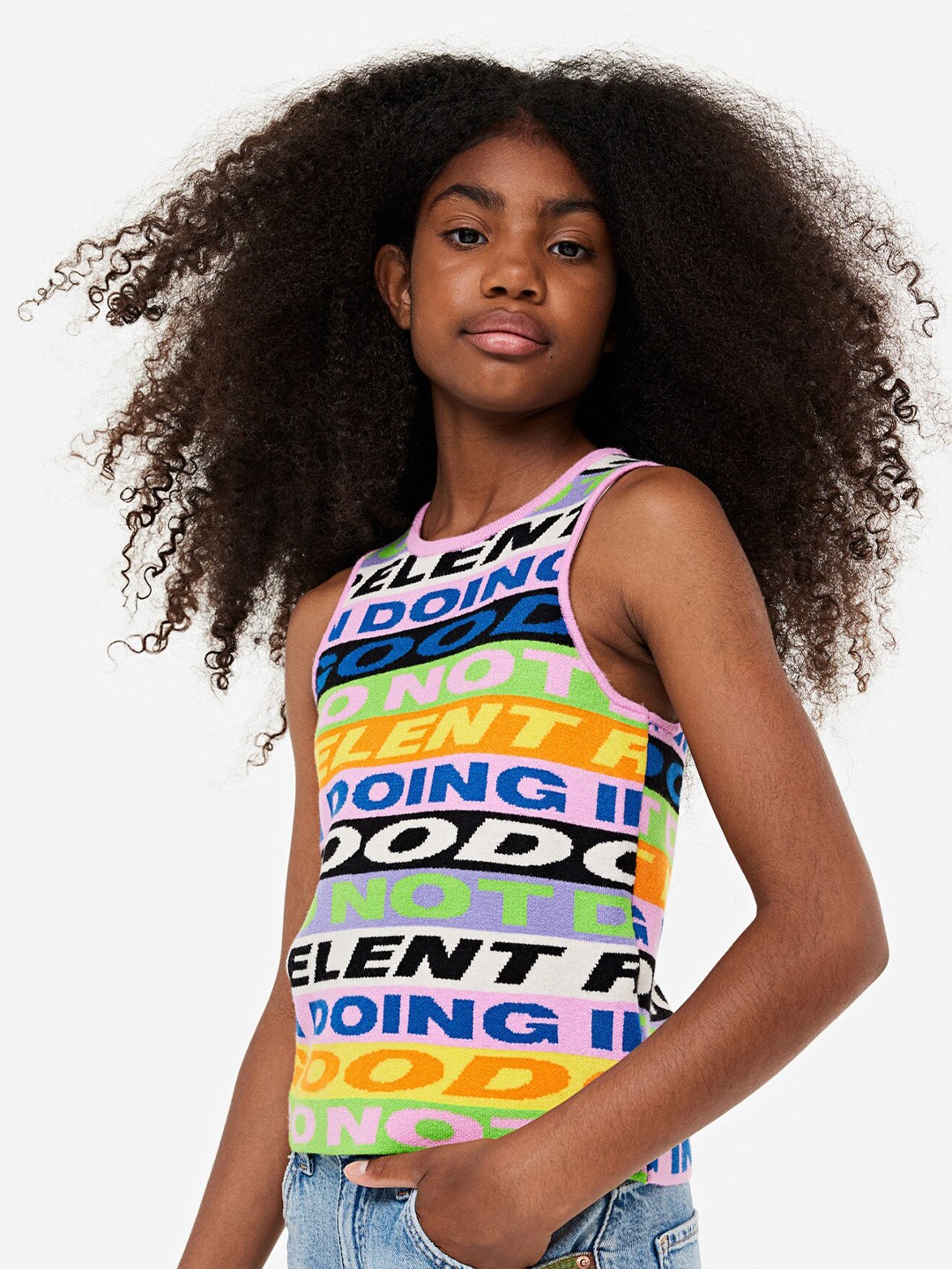 

H&M Girls Patterned Vest Top, Green
