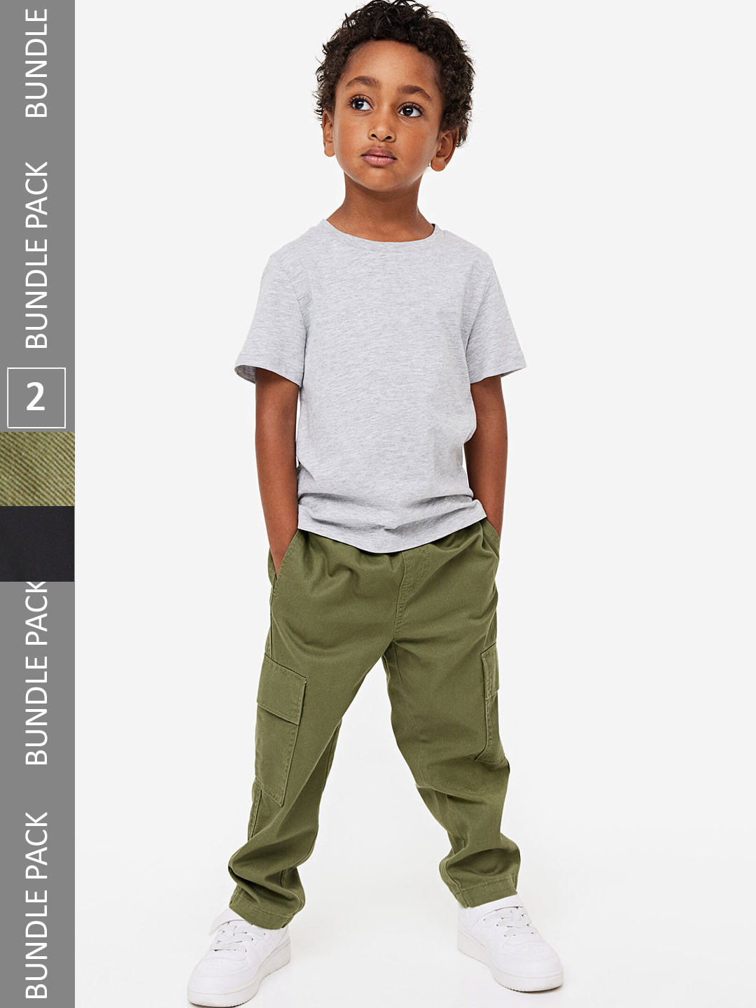 

H&M Boys 2-Pack Twill Cargo Trousers, Olive