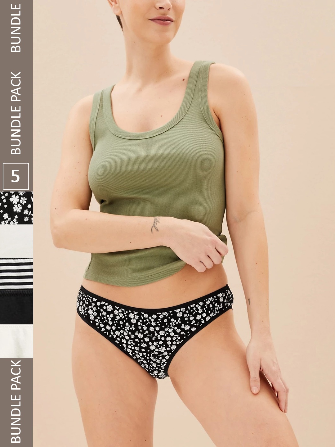 

Marks & Spencer Pack Of 5 Printed & Lace Hipster Briefs, White