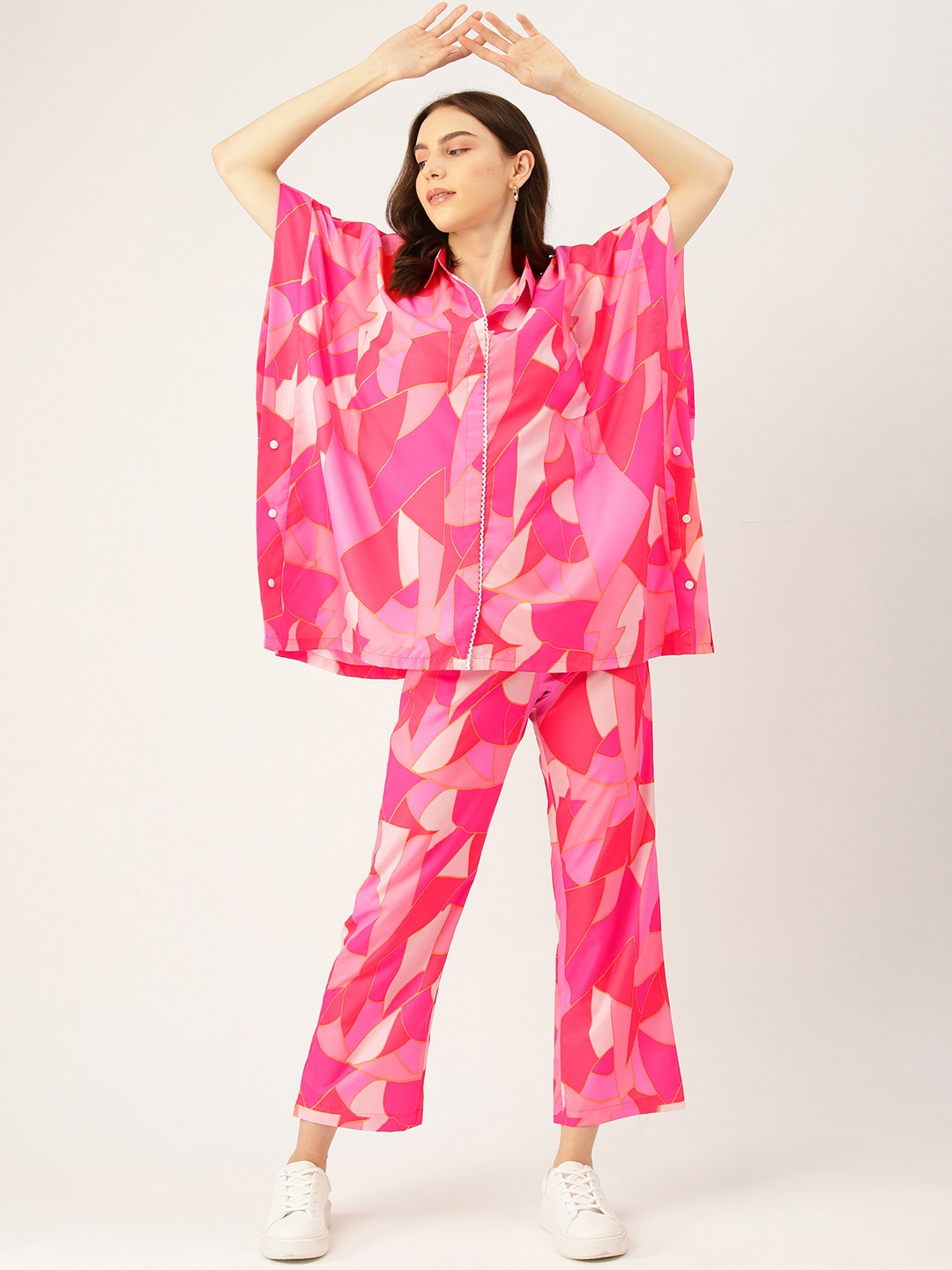 

DressBerry Women Printed Kaftan Shirt with Trousers, Pink