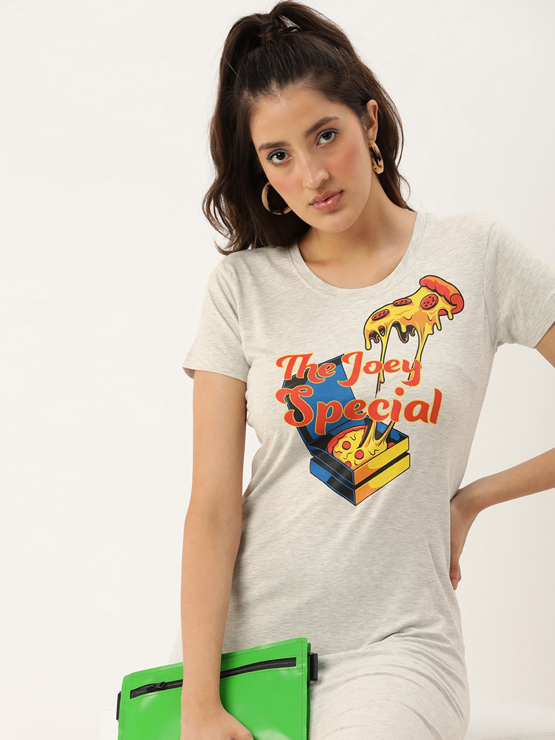 

Kook N Keech Comfy Fit F.R.I.E.N.D.S. Graphic Printed Cotton T-shirt Dress, Grey melange