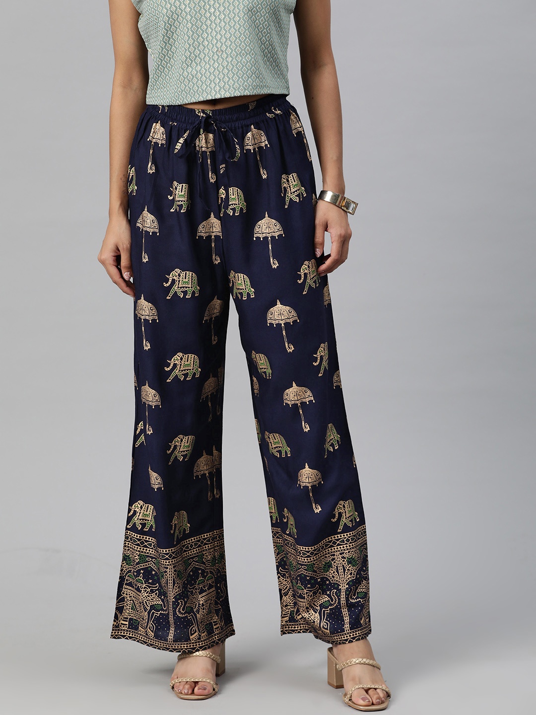 

Readiprint Ethnic Motifs Printed Ethnic Palazzos, Navy blue