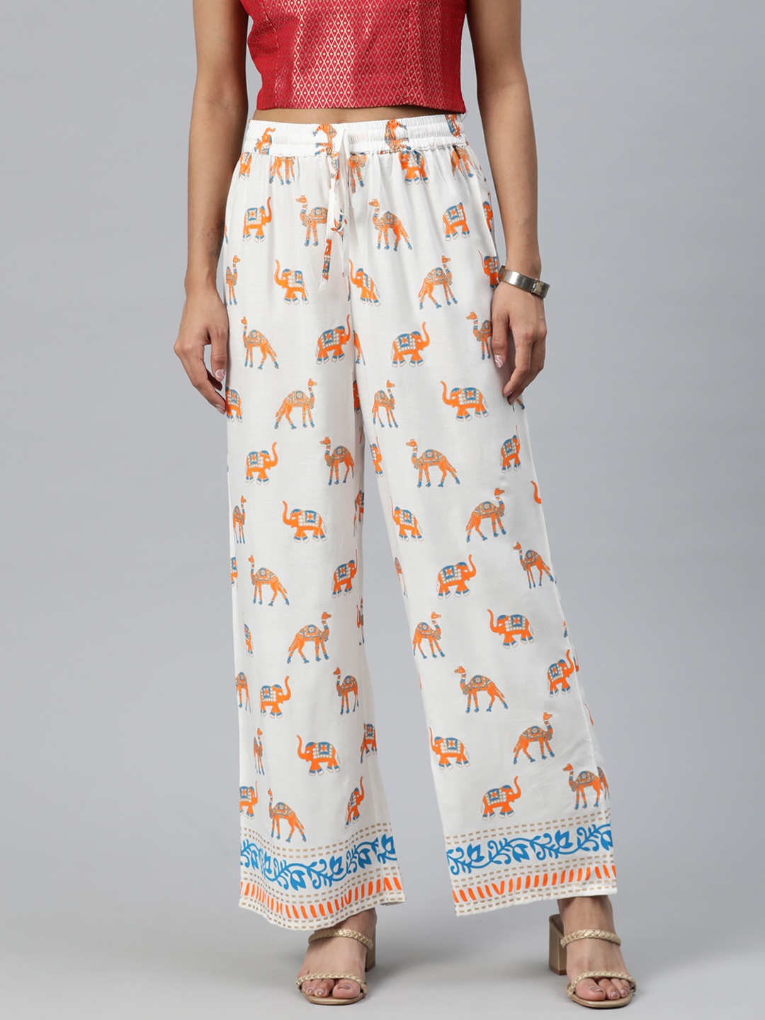 

Readiprint Women Straight Style Rajasthani Printed Palazzos, White