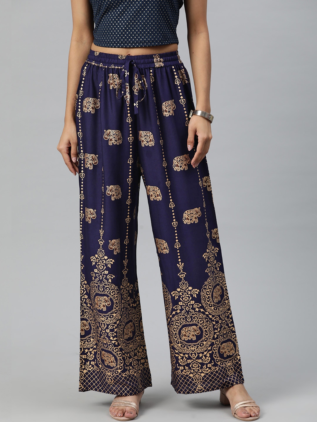 

Readiprint Women Straight Style Rajasthani Printed Palazzos, Blue