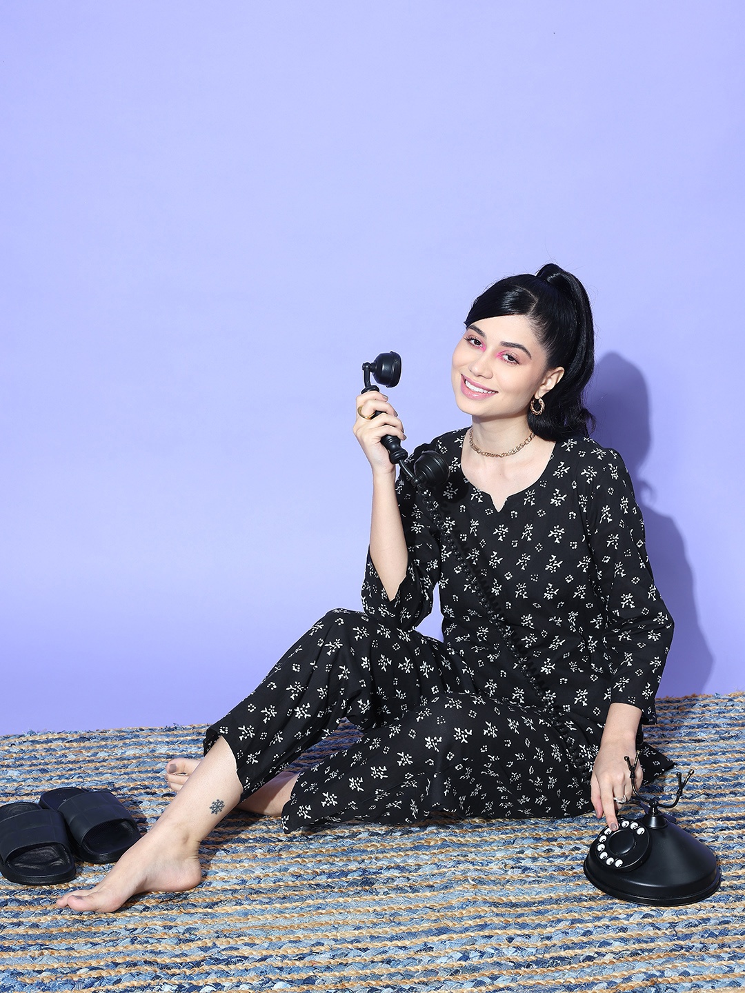 

MBeautiful Printed Organic Cotton Pyjama Set, Black