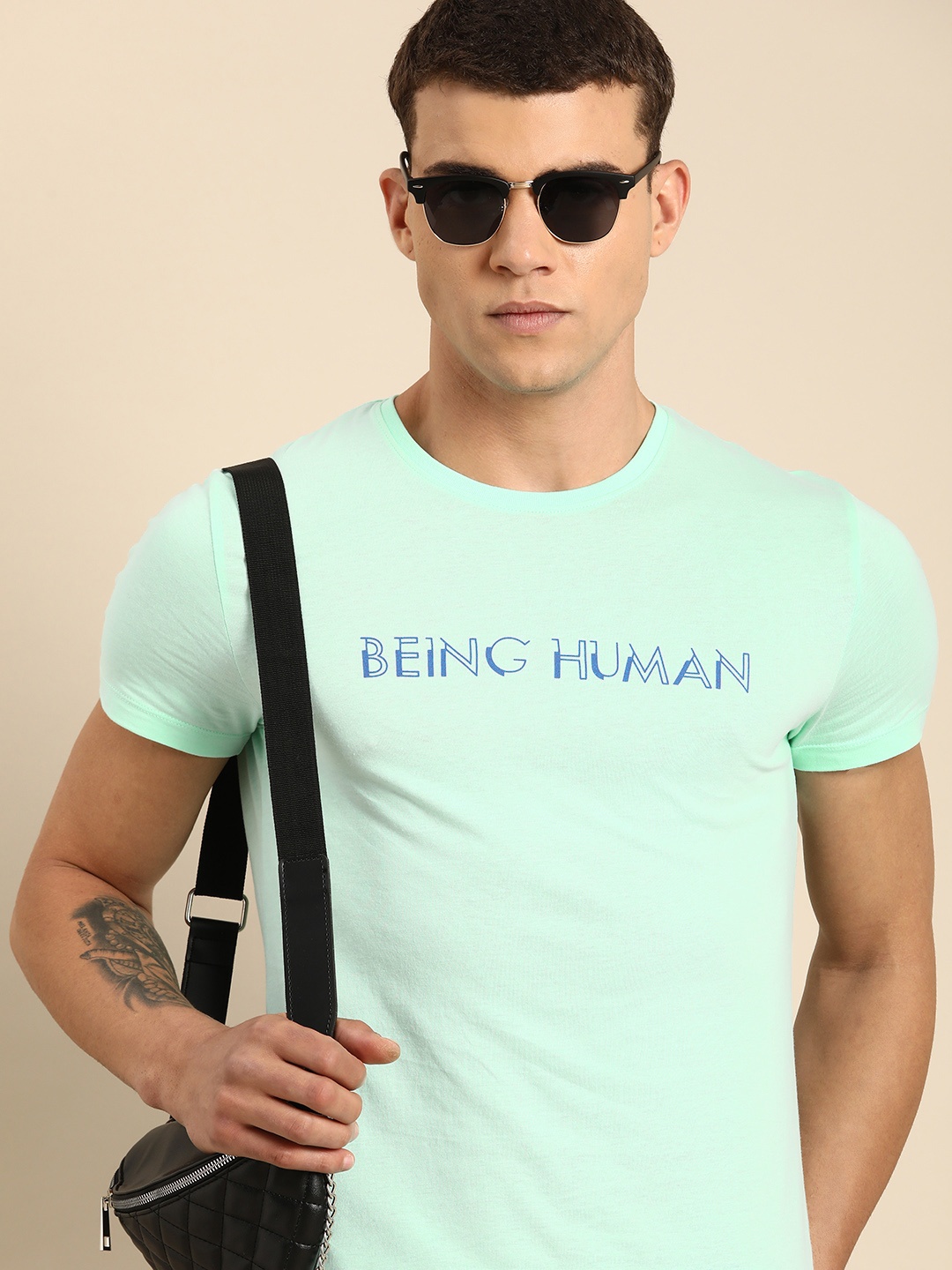 

Being Human Pure Cotton Brand Logo Printed Casual T-shirt, Green