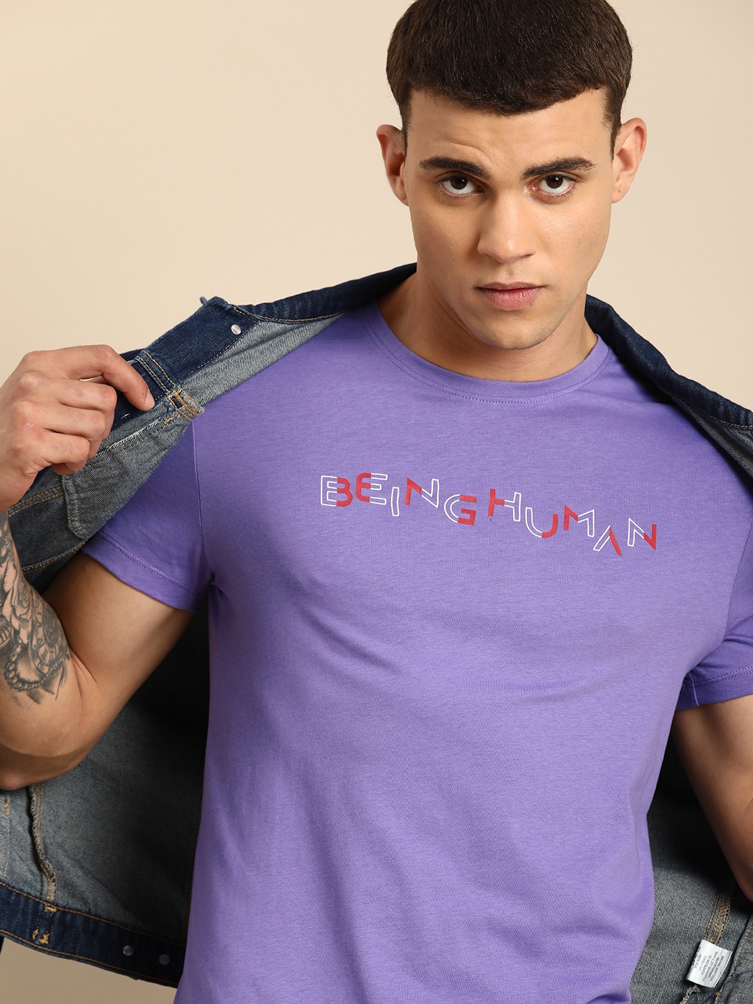 

Being Human Brand Logo Printed Pure Cotton T-shirt, Purple
