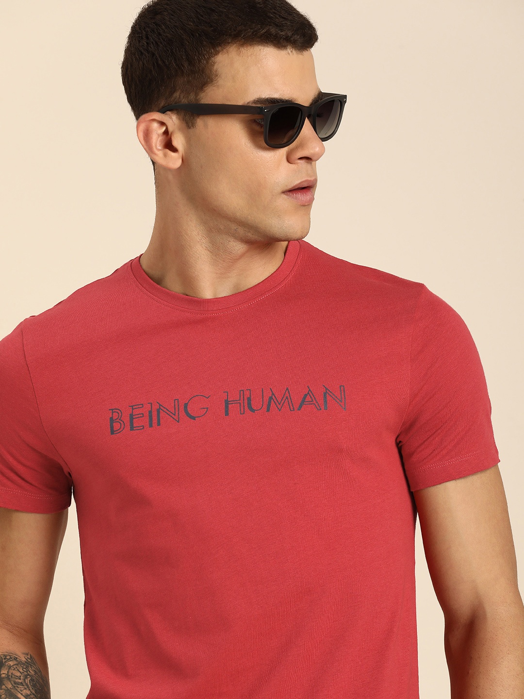 

Being Human Brand Logo Printed Pure Cotton T-shirt, Red