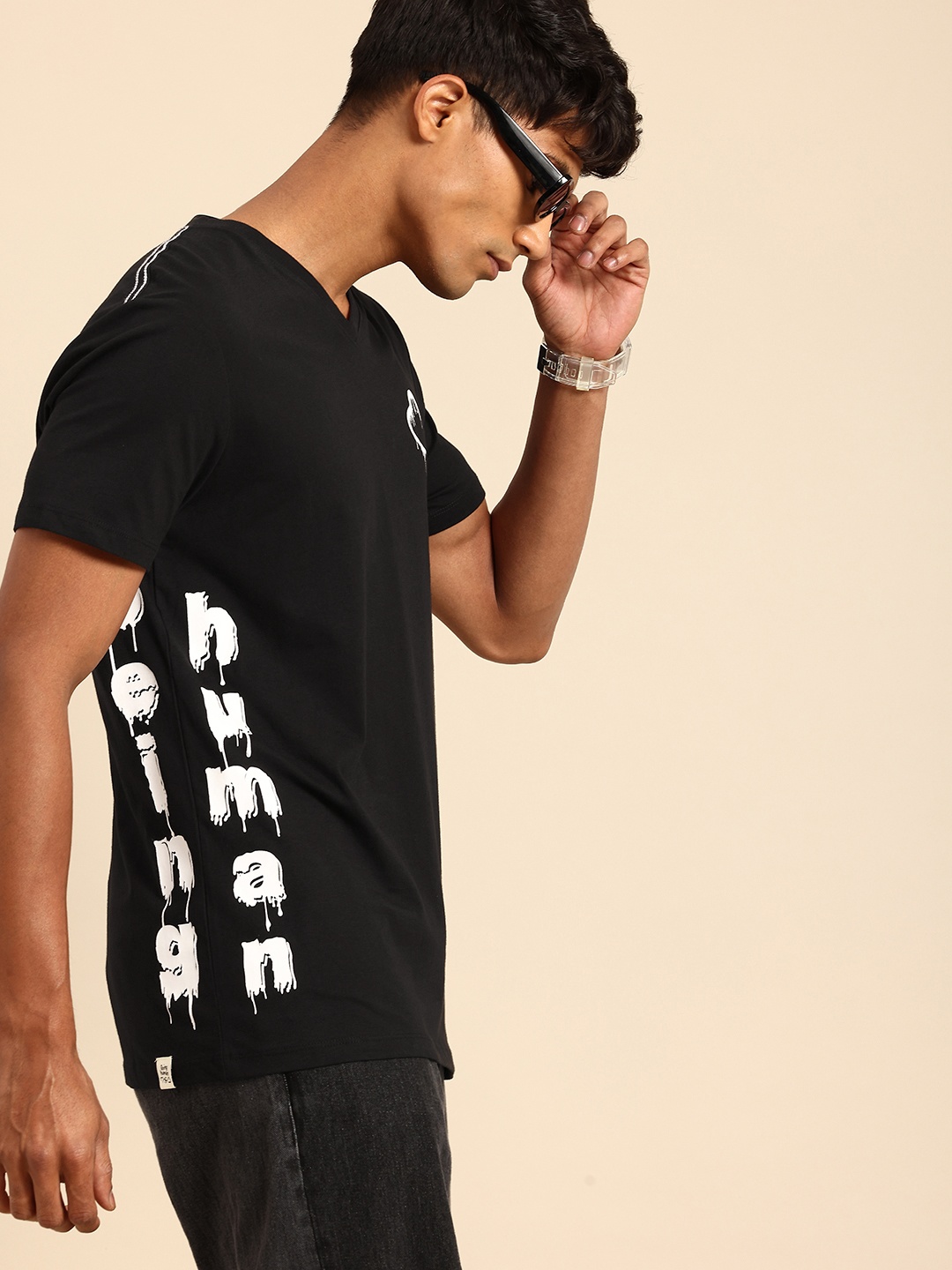 

Being Human Typography Printed Pure Cotton T-shirt, Black