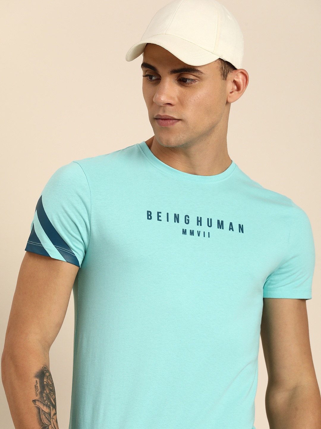 

Being Human Brand Logo Printed Pure Cotton T-shirt, Blue