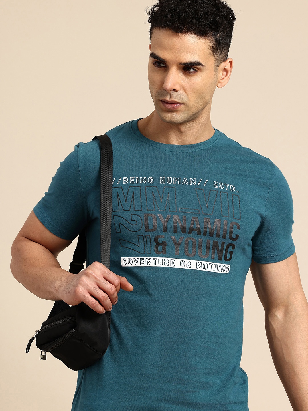 

Being Human Typography Printed Pure Cotton T-shirt, Teal