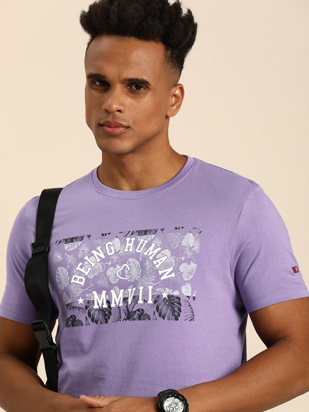 

Being Human Pure Cotton Brand Logo Printed Casual T-shirt, Purple