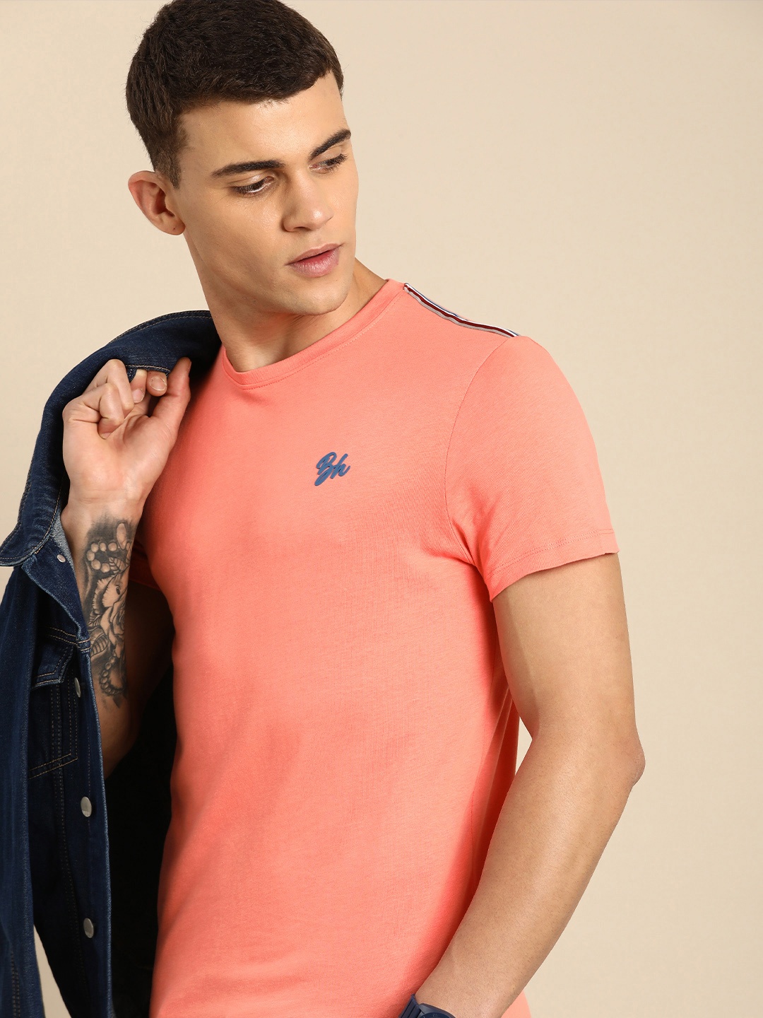 

Being Human Pure Cotton Round Neck Casual T-shirt, Peach