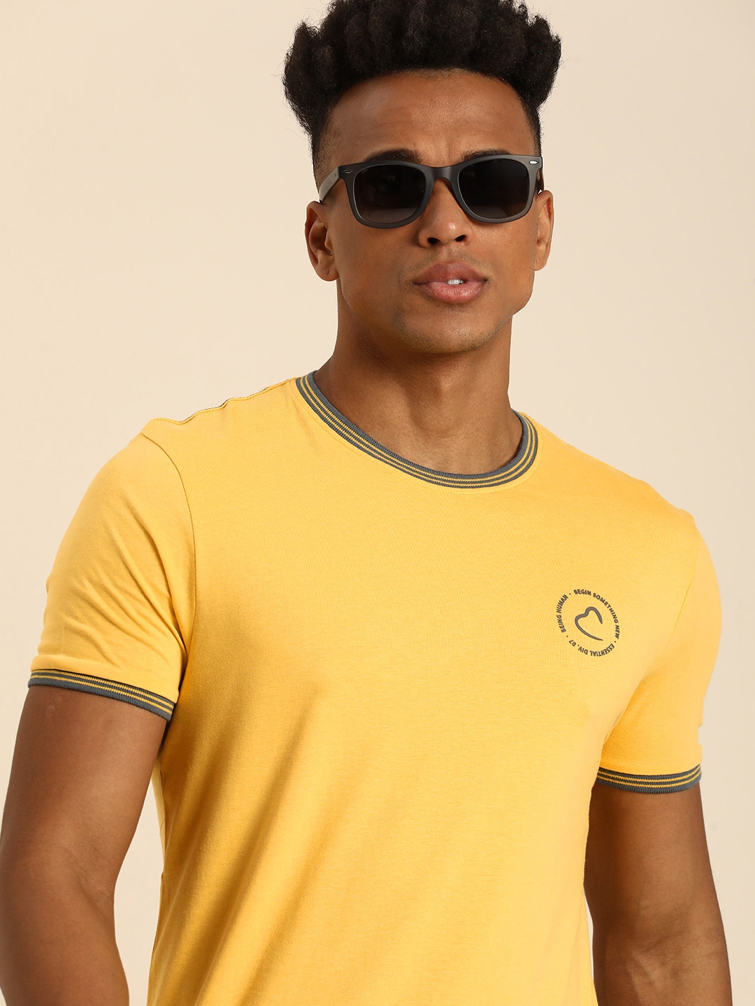 

Being Human Pure Cotton Round Neck Casual T-shirt, Yellow