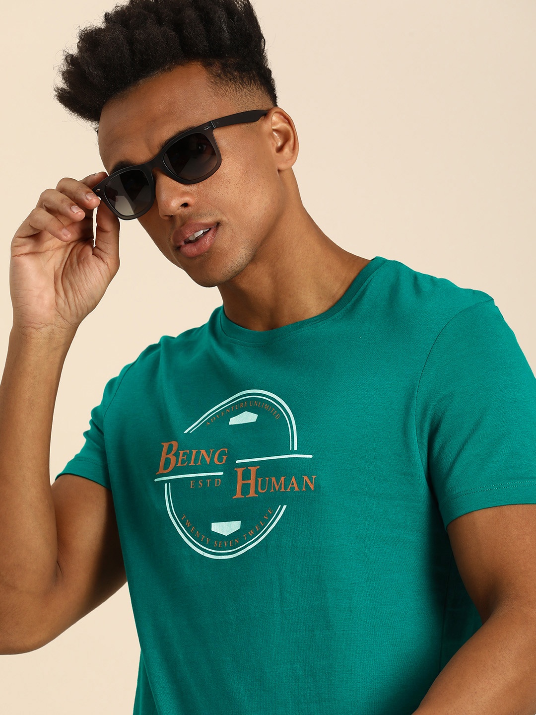 

Being Human Pure Cotton Brand Logo Printed Casual T-shirt, Teal