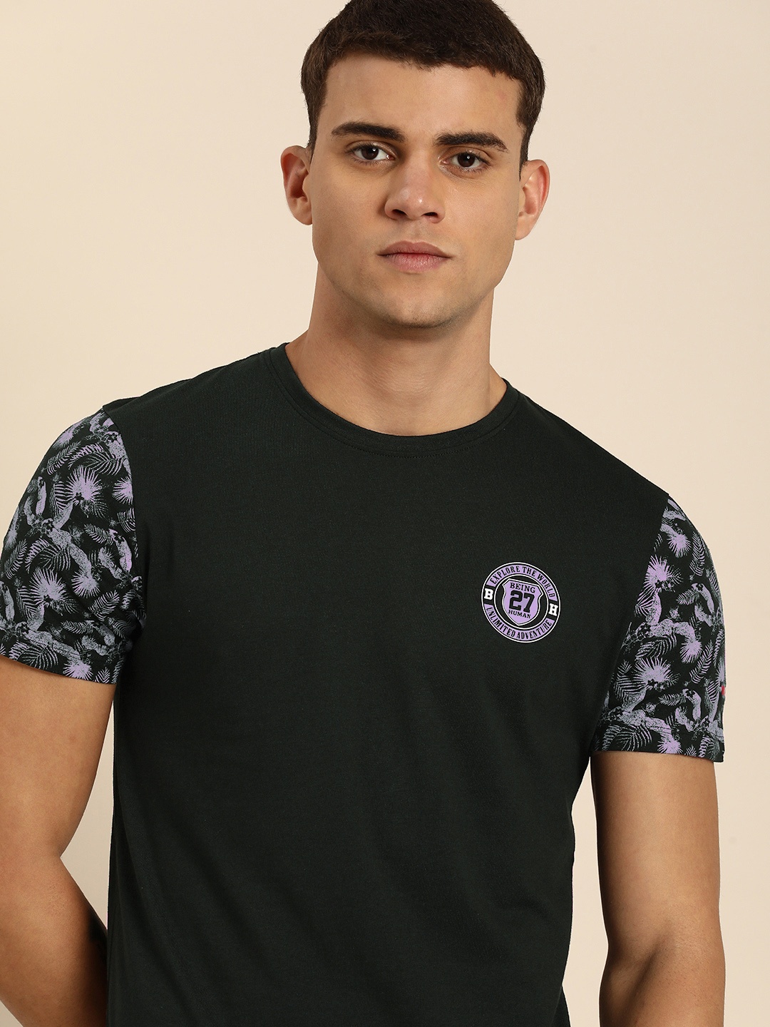 

Being Human Pure Cotton T-shirt with Printed Detail, Black