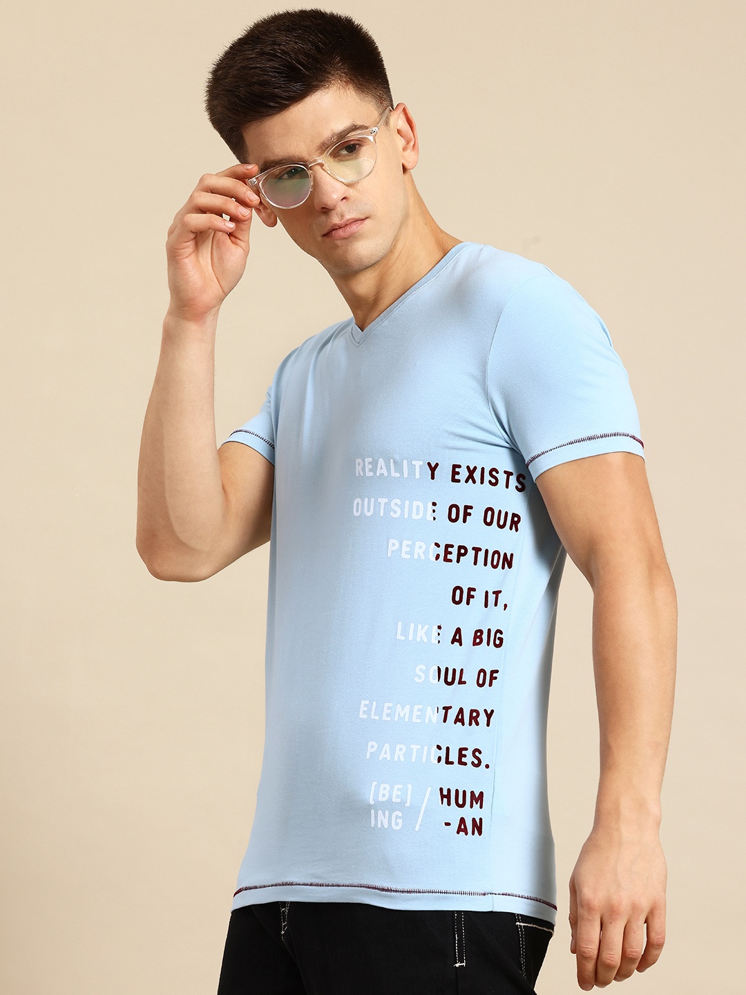 

Being Human Typography V-Neck T-shirt, Blue
