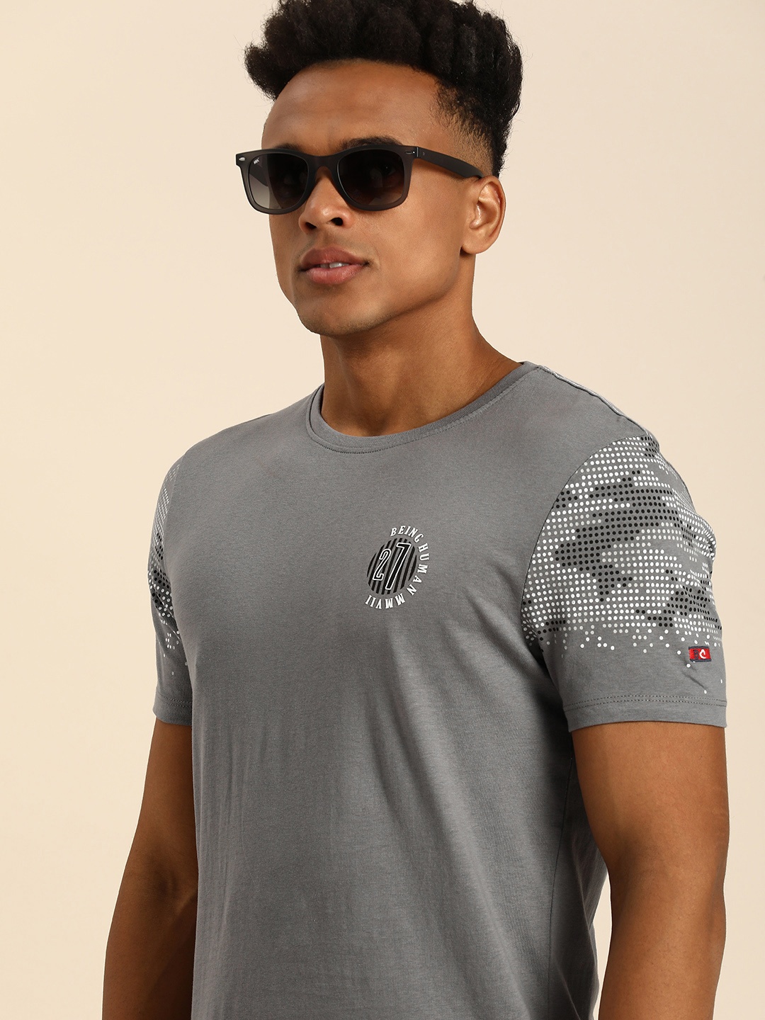 

Being Human Pure Cotton Round Neck Casual T-shirt, Grey