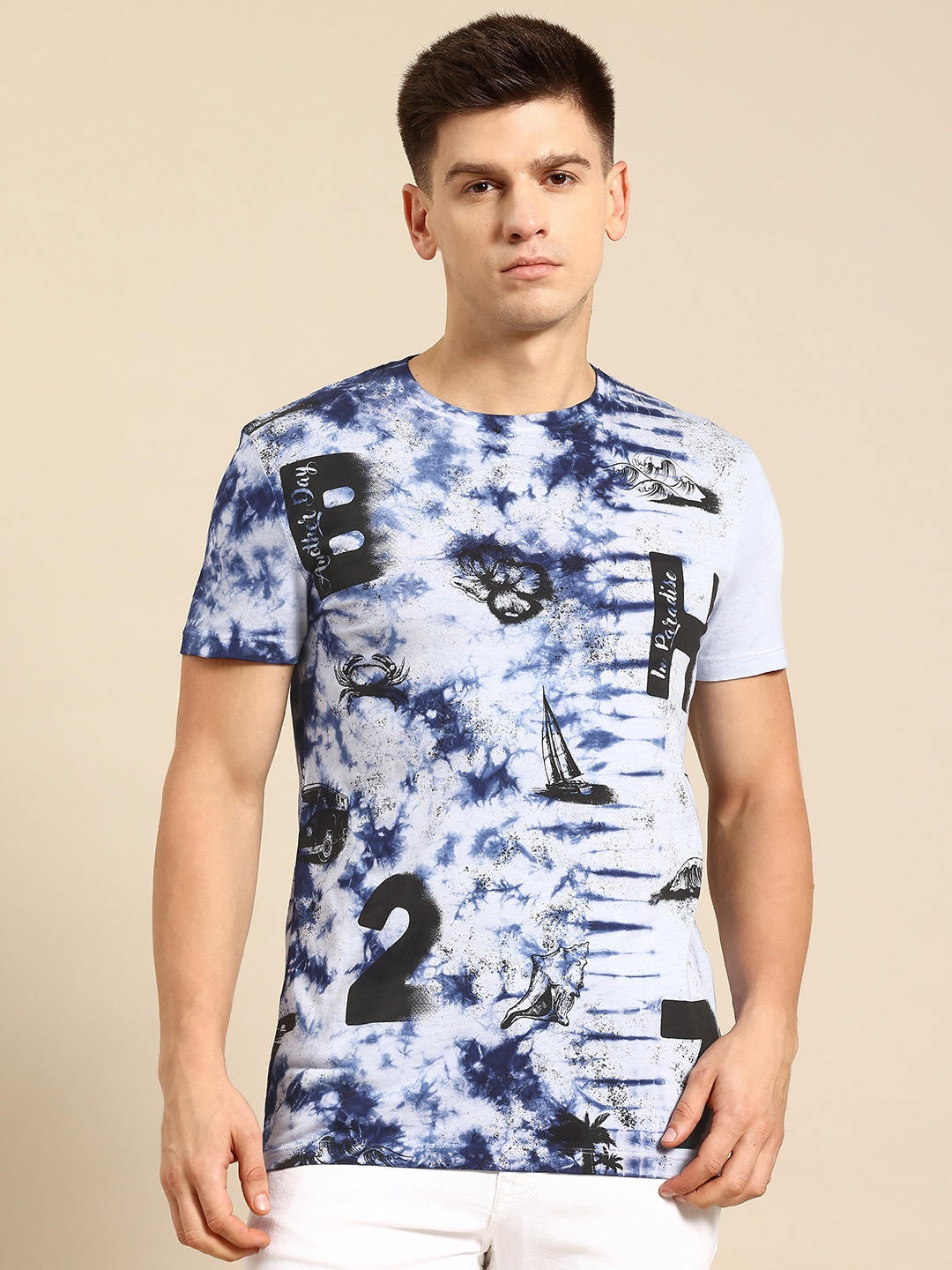 

Being Human Tie and Dye Pure Cotton T-shirt, Blue