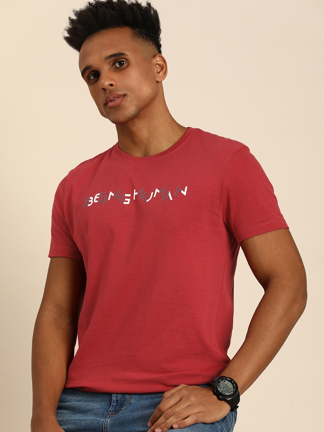 

Being Human Brand Logo Printed Pure Cotton T-shirt, Red
