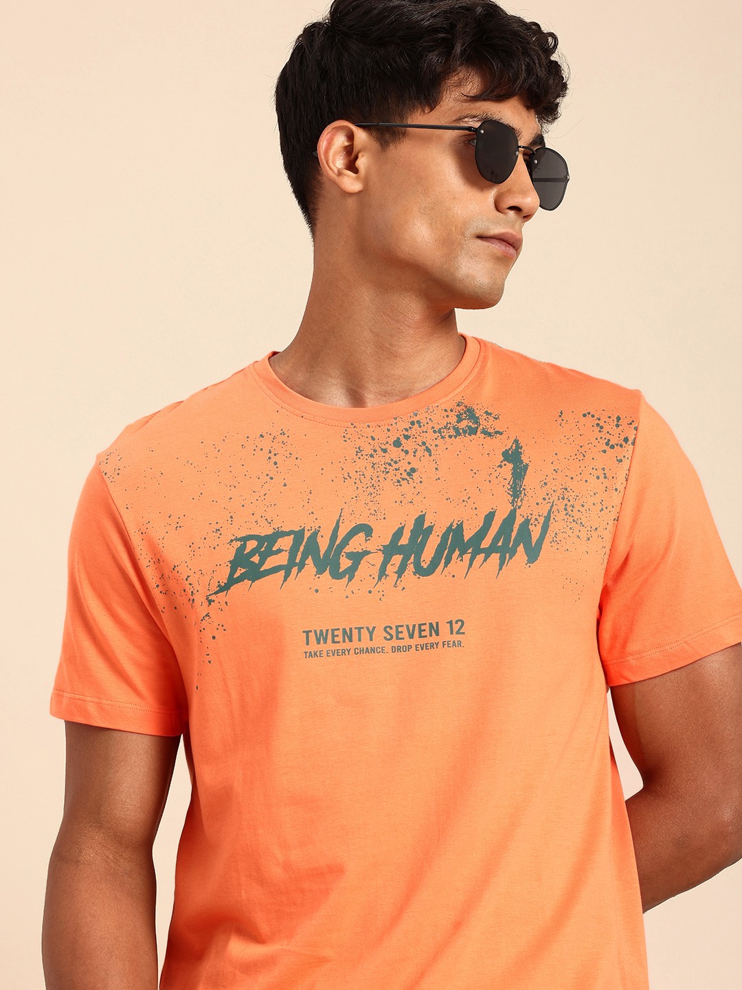 

Being Human Brand Logo Printed Pure Cotton T-shirt, Orange
