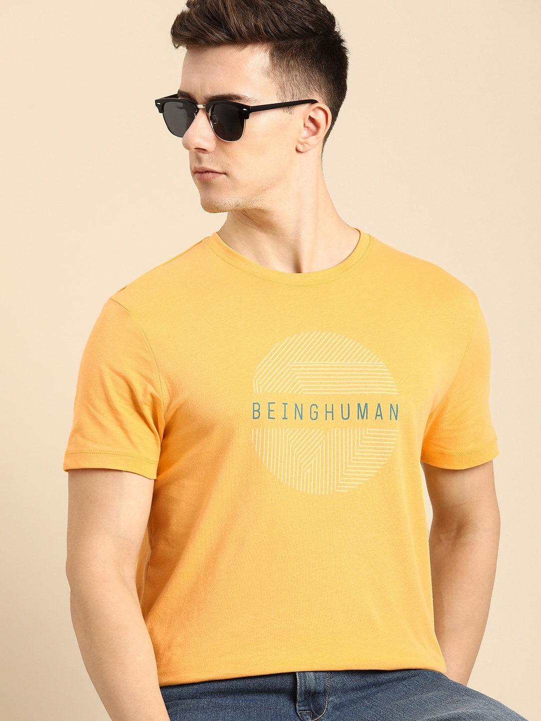 

Being Human Pure Cotton Brand Logo Printed Casual T-shirt, Yellow