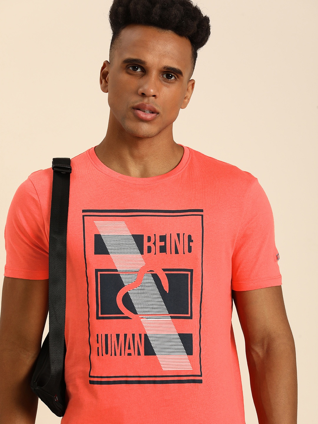 

Being Human Pure Cotton Brand Logo Printed Casual T-shirt, Coral