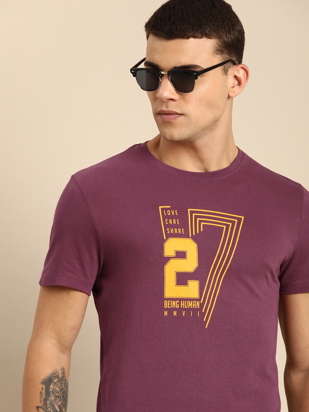 

Being Human Pure Cotton Typography Printed Casual T-shirt, Burgundy
