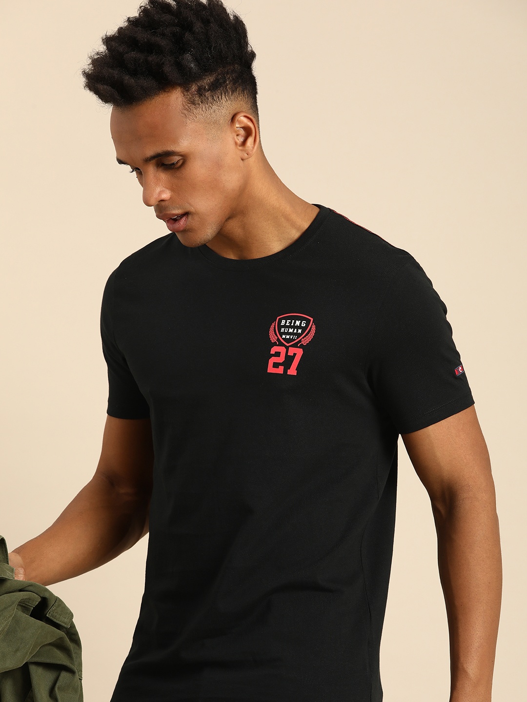 

Being Human Brand Logo Printed Pure Cotton Applique T-shirt, Black