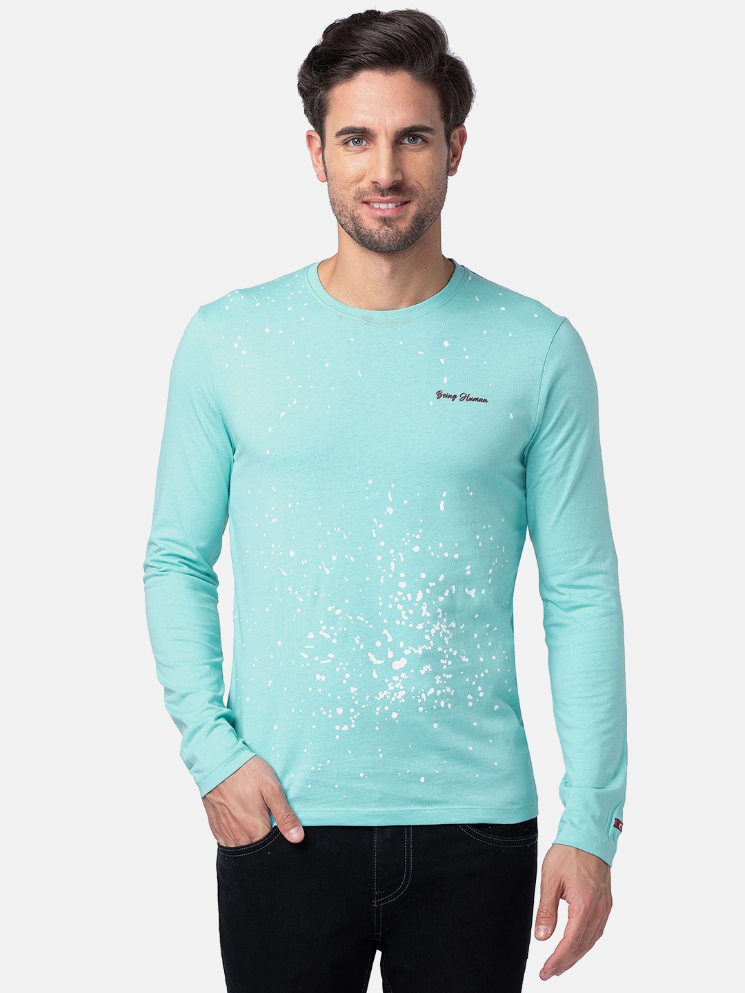 

Being Human Printed Long Sleeve Pure Cotton T-shirt, Blue