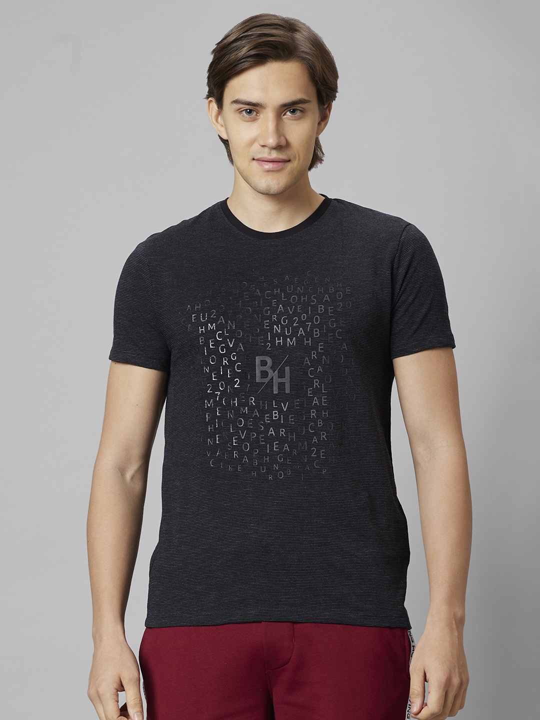 

Being Human Striped & Typography Printed T-shirt, Black