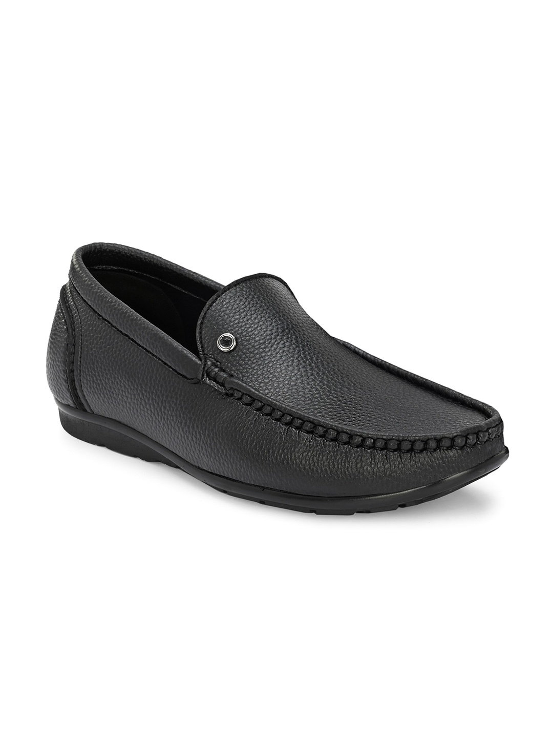 

Hitz Men Textured Leather Penny Loafers, Black