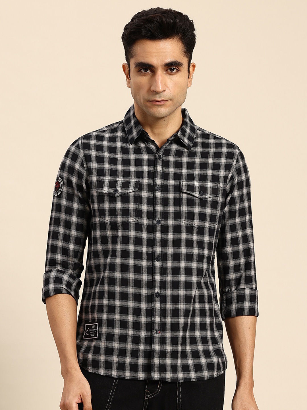 

Being Human Checked Pure Cotton Slim Fit Shirt, Black